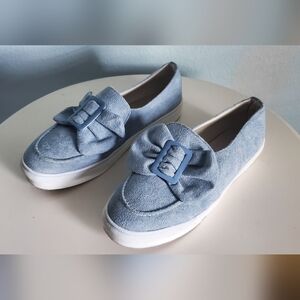 Baby Blue Suede Slip On Shoes